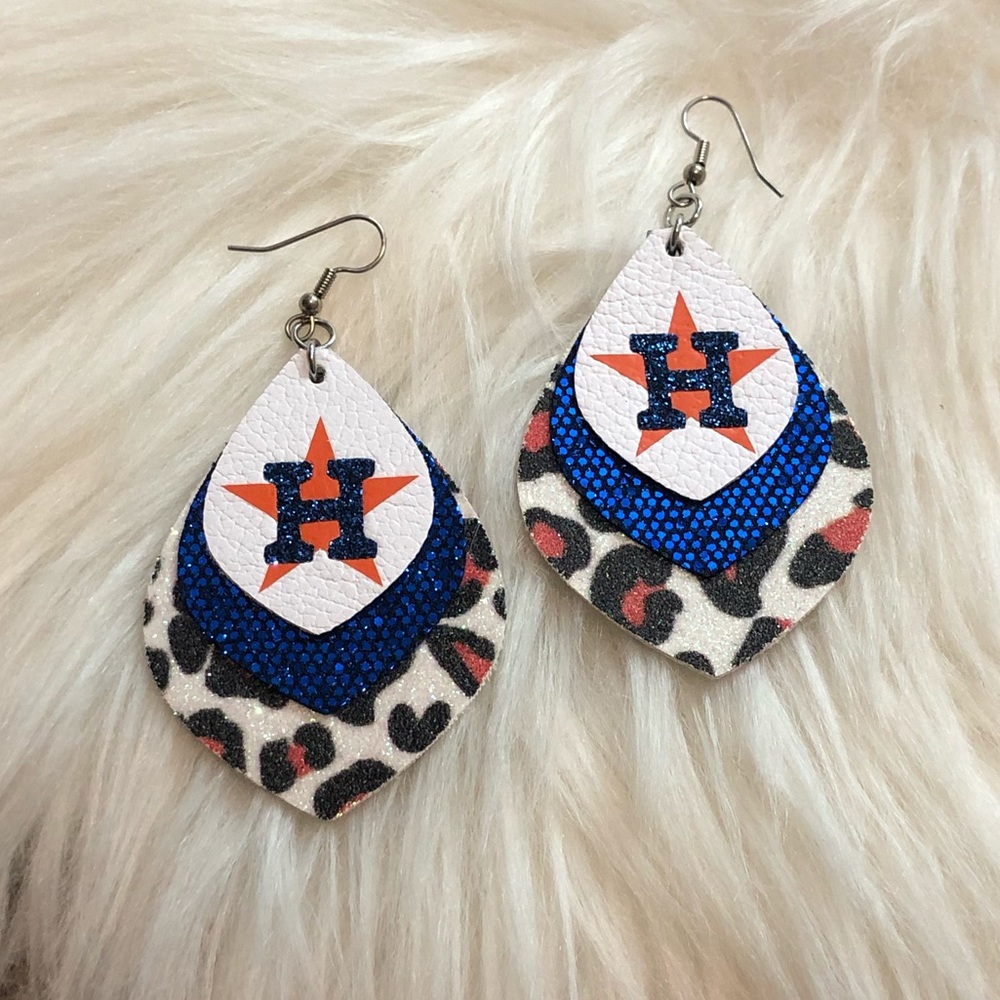 Houston ASTROS Earrings with Cheetah Print